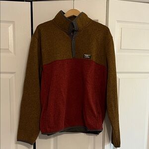 L.L. Bean Men's Red and Tan Button-Up Sweater